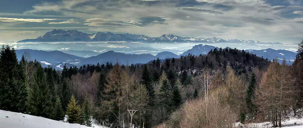 Panorama Tatr; szlak na Przehyb, okolice Koszarek fot. farix